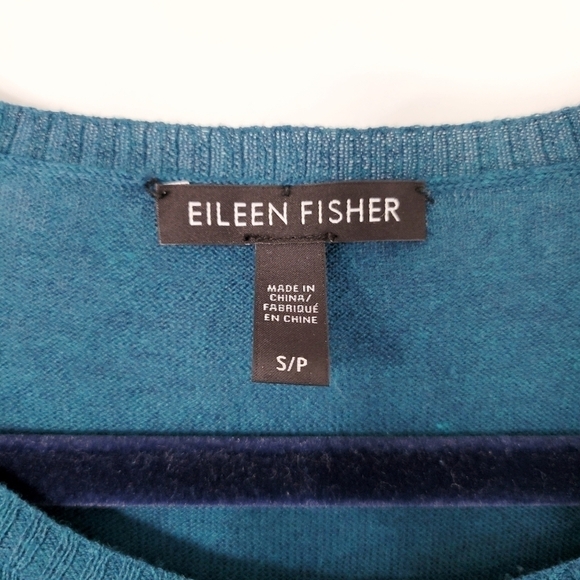 Eileen Fisher Teal Organic Cotton Tencel Silk Blend Pullover Sweater Size Small - Picture 7 of 8